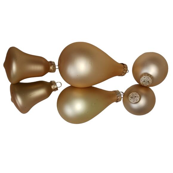 Vintage Gold Christmas Ornaments Set Bells Trees Pear Teardrop Glitter 8 Pc - Picture 12 of 15